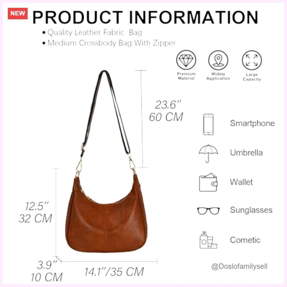 PU Leather Hobo Bag Crossbody Shoulder Purse Large Capacity - Picture 5 of 7
